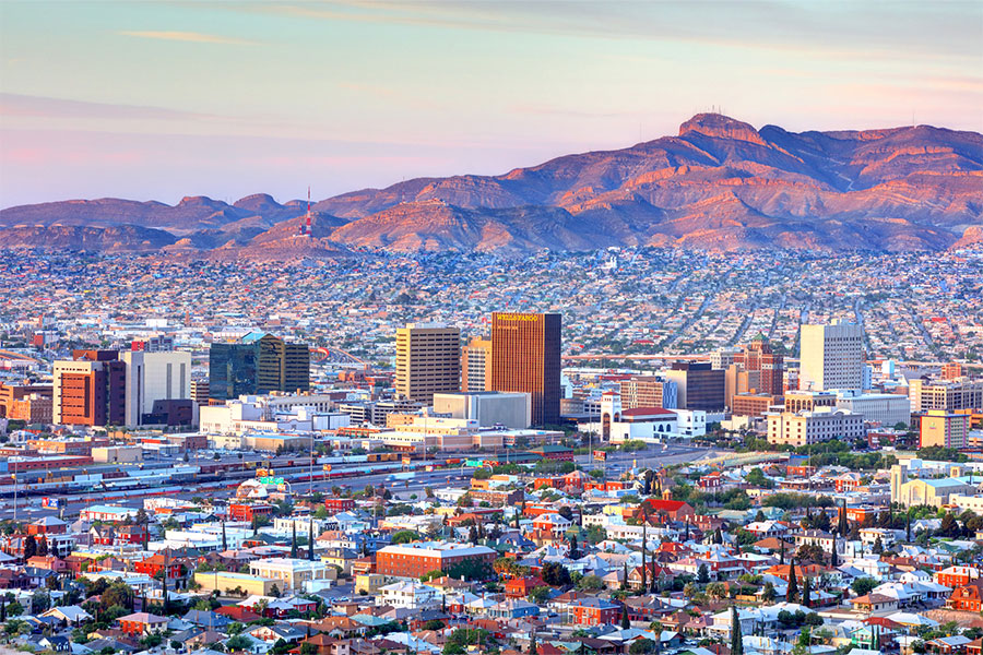 A view of the El Paso skyline on a sunny evening